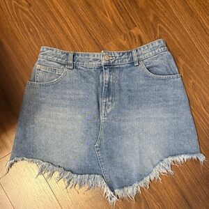 White Birch Light Blue Frayed Mini Skirt